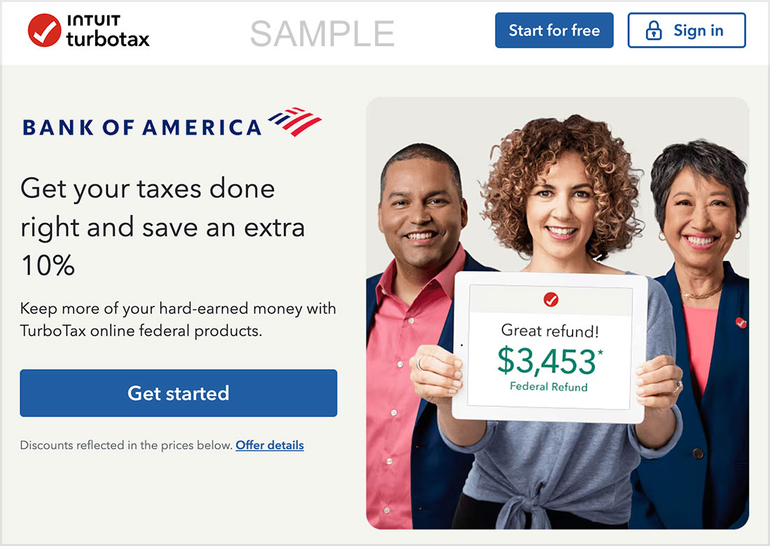 bank america turbotax promotion save
