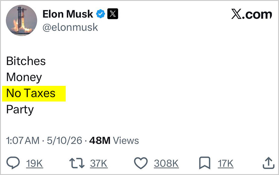 elon musk no taxes tweet